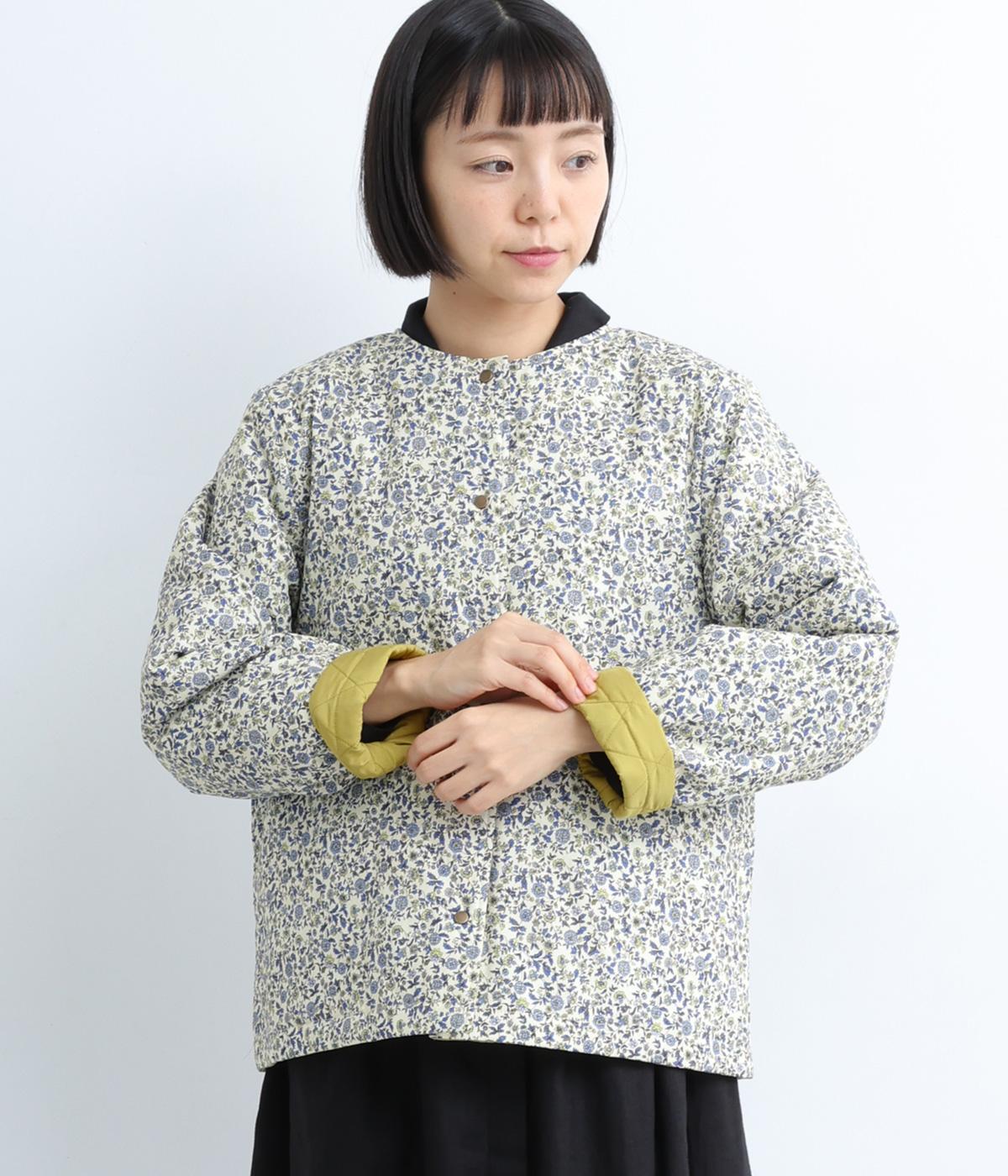 小花プリントリバーシブルキルトジャケット(ブルー-F)