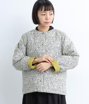 小花プリントリバーシブルキルトジャケット(ブルー-F)