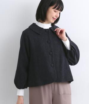 コットンツイード襟2WAYバルーン袖ジャケット(チャコールグレー-F)