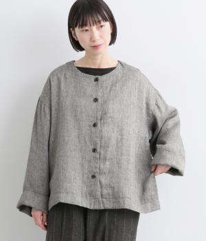 リネン綾ノーカラージャケット
