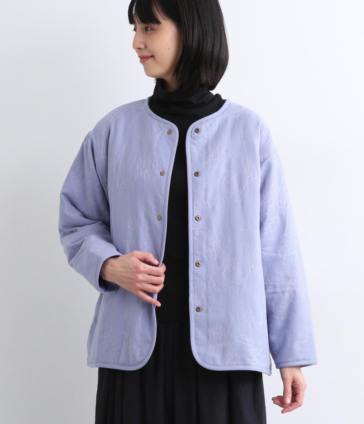 コットン綾花刺繍リバーシブルキルトジャケット(サックス-F)