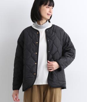 コットン綾花刺繍リバーシブルキルトジャケット(ブラック-F)