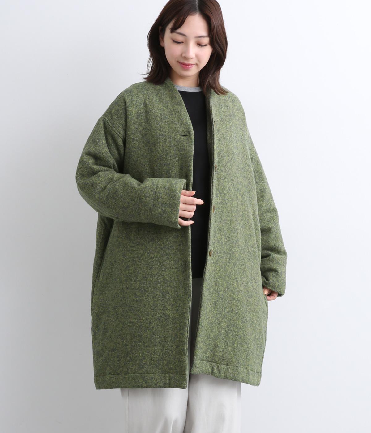 ミックスツイードパディングコート(カーキ-F)