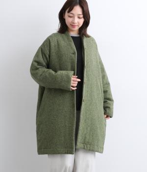 ミックスツイードパディングコート(カーキ-F)
