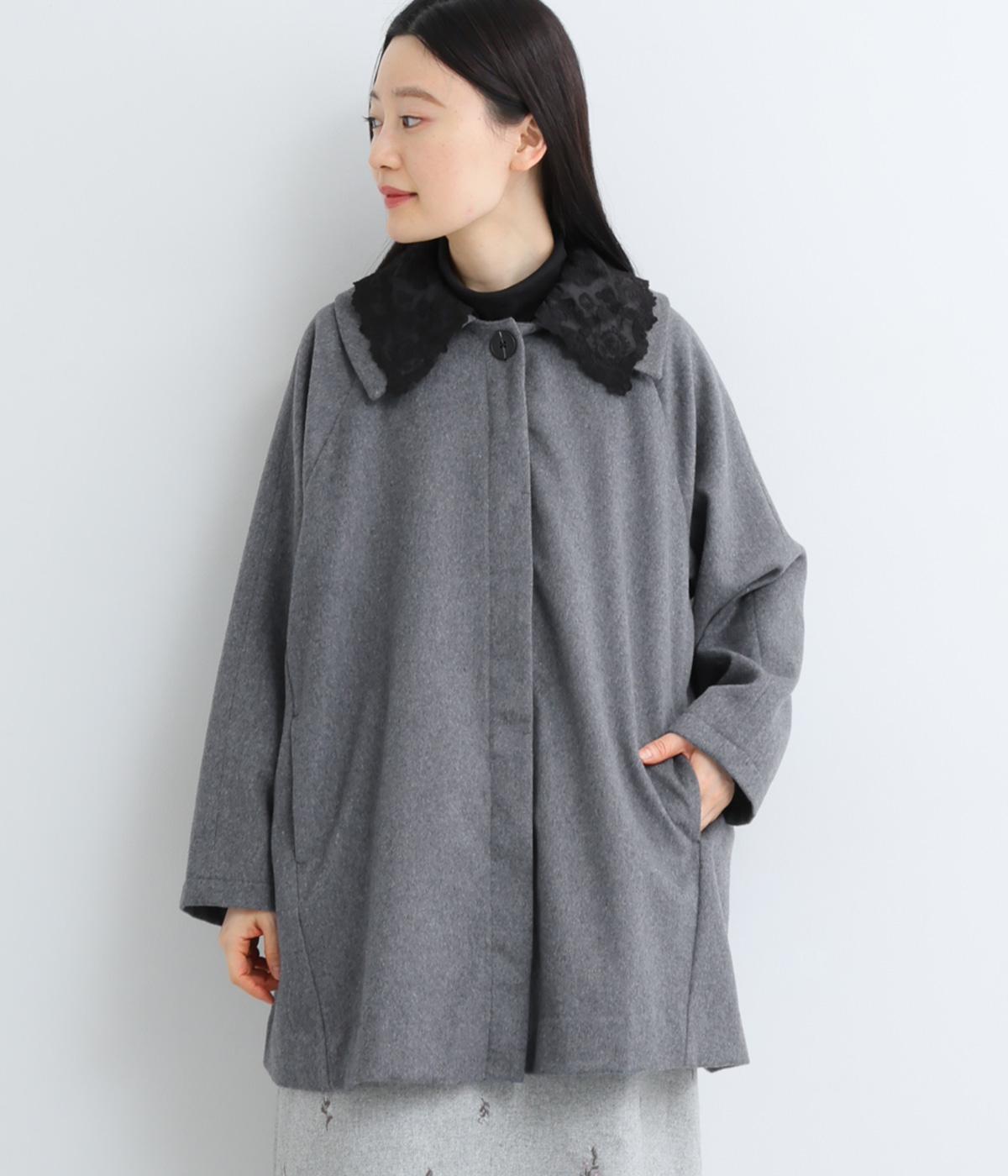 シャギーレース襟コート(グレー-F)