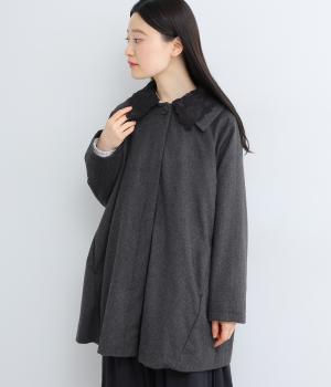 シャギーレース襟コート(チャコールグレー-F)