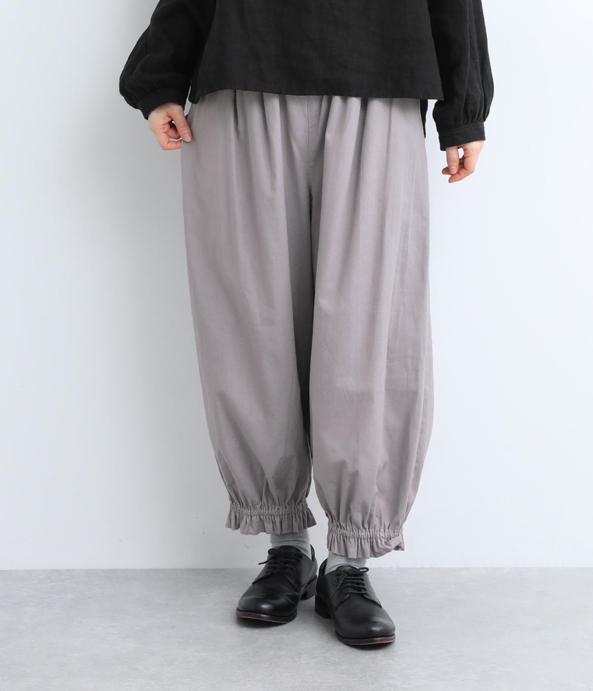 コットンリネン裾フリルギャザーパンツ(グレージュ-ONESIZE)