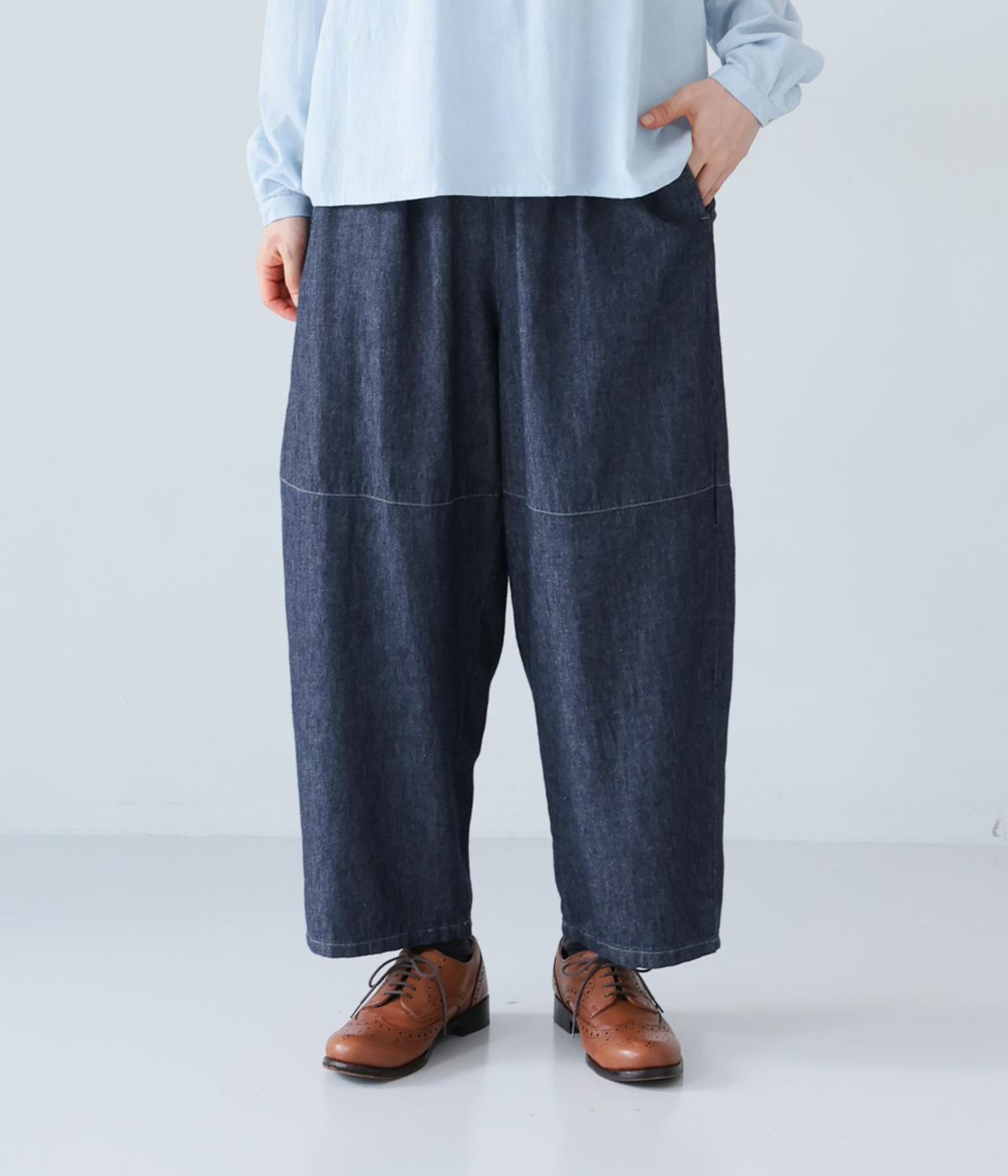 コットンリネンデニム切替コクーンパンツ(ネイビー-F)
