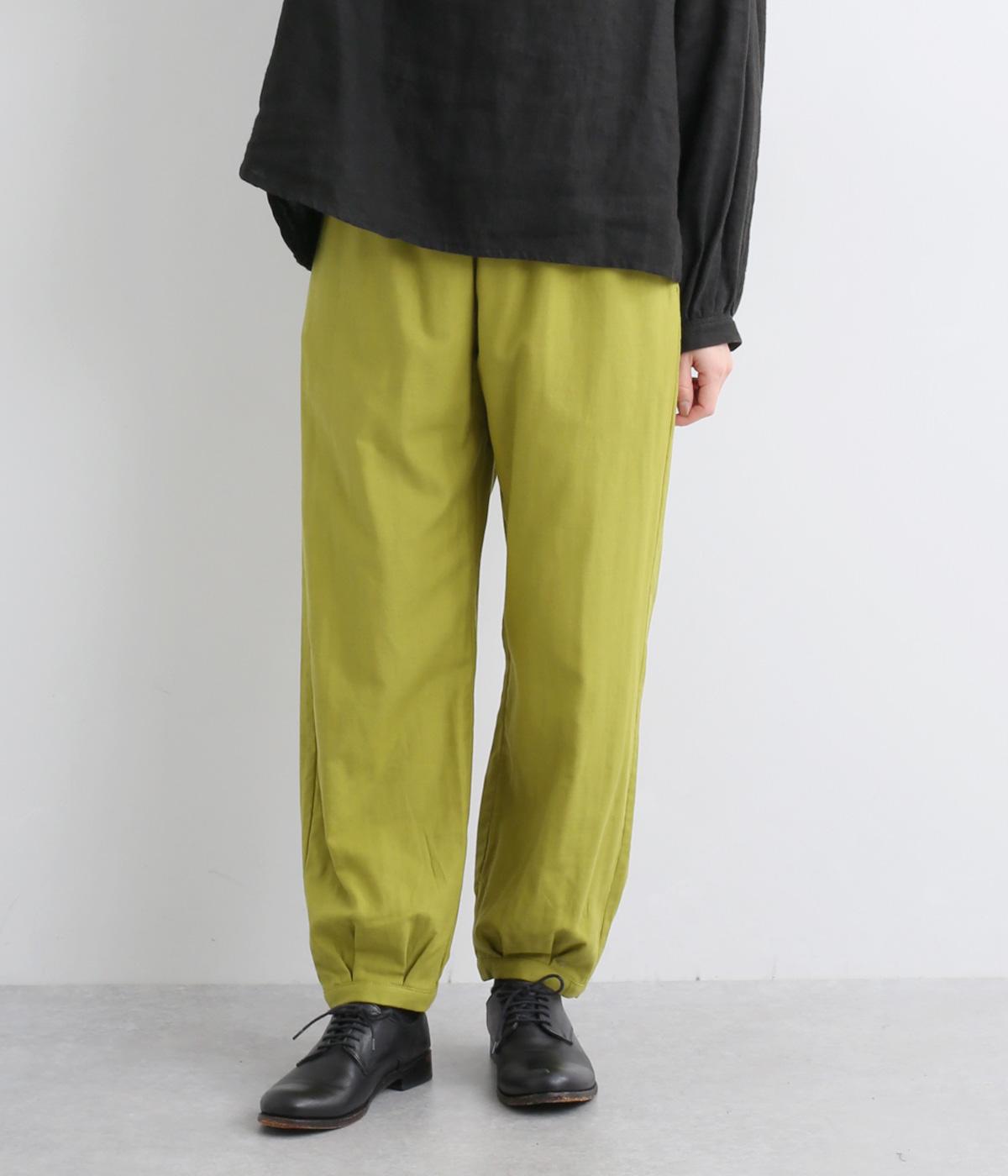 コットン綾接結裾タックパンツ(イエローグリーン-F)