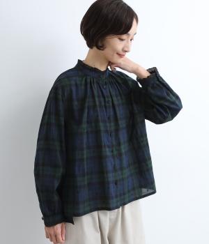 先染ドット刺繍ブラウス(ブラックウォッチ-ONESIZE)