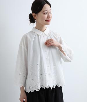 スカラ刺繍ギャザーブラウス(オフ-ONESIZE)