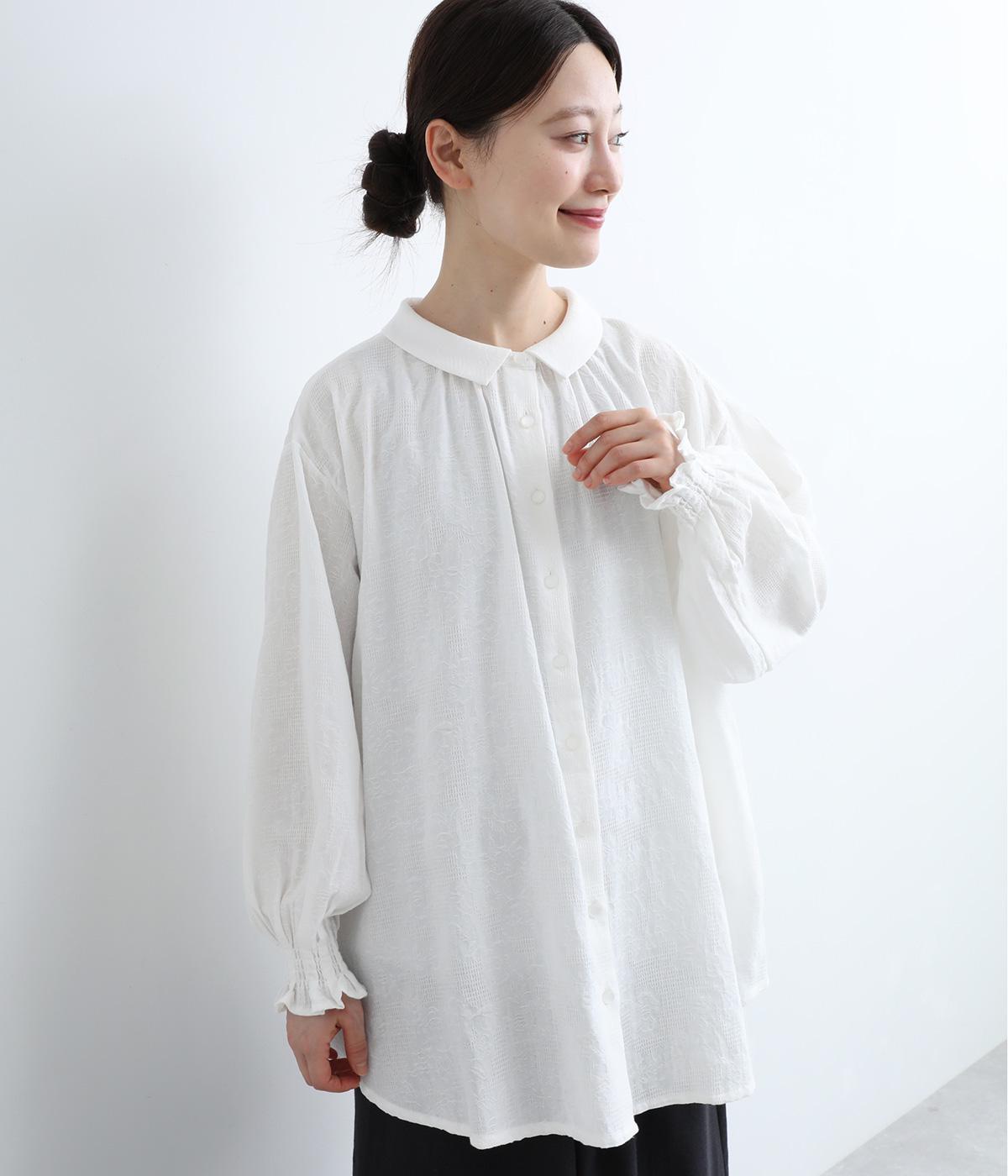 ジャカード襟付きチュニックブラウス(オフ-ONESIZE)