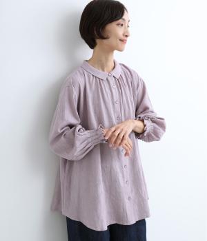 ジャカード襟付きチュニックブラウス(グレイッシュピンク-ONESIZE)