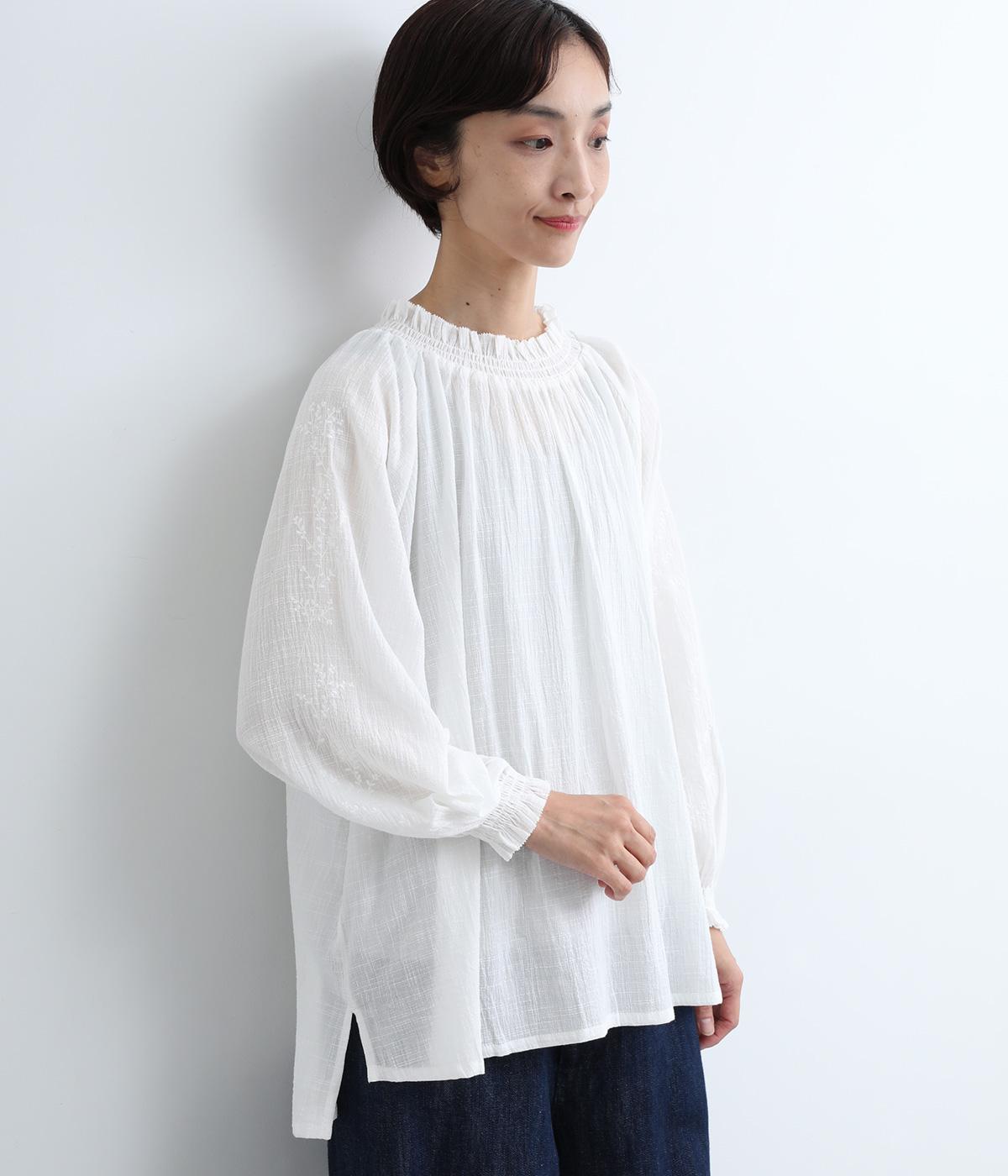 スラブガーゼ袖刺繍ラグランプルオーバー(オフ-ONESIZE)