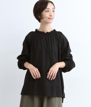 スラブガーゼ袖刺繍ラグランプルオーバー(ブラック-ONESIZE)