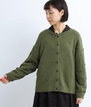 コットンウールニットカーディガン(カーキ-F)