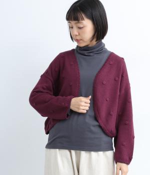 コットンウールニットボレロカーディガン(ワイン-F)