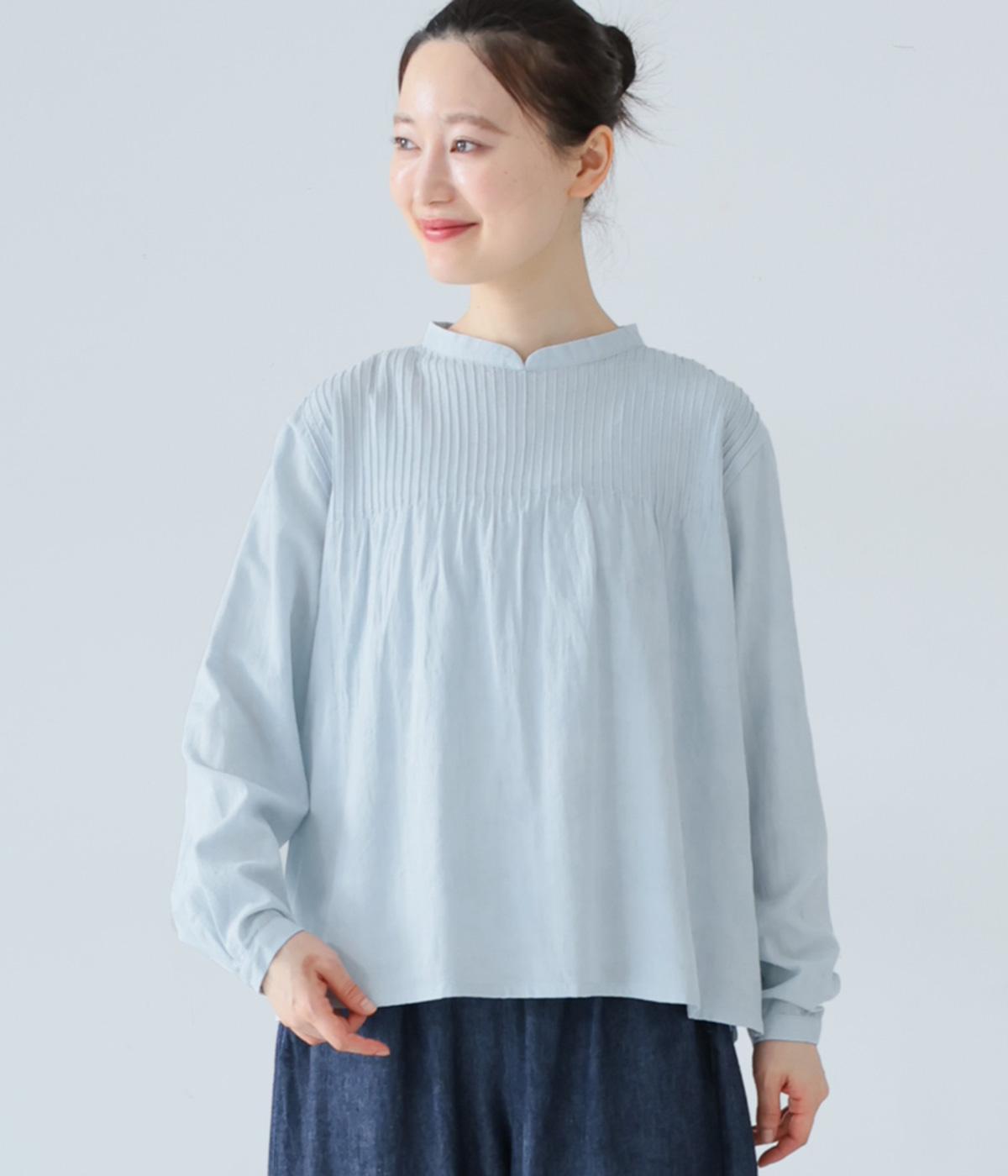 コットンジャカードピンタックプルオーバー(サックス-F)