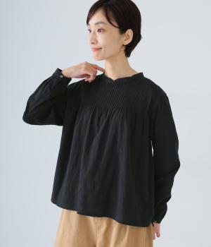 コットンジャカードピンタックプルオーバー(ブラック-F)