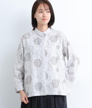 コットン平織ドット刺繍シャツカラーブラウス(ライトグレー-F)