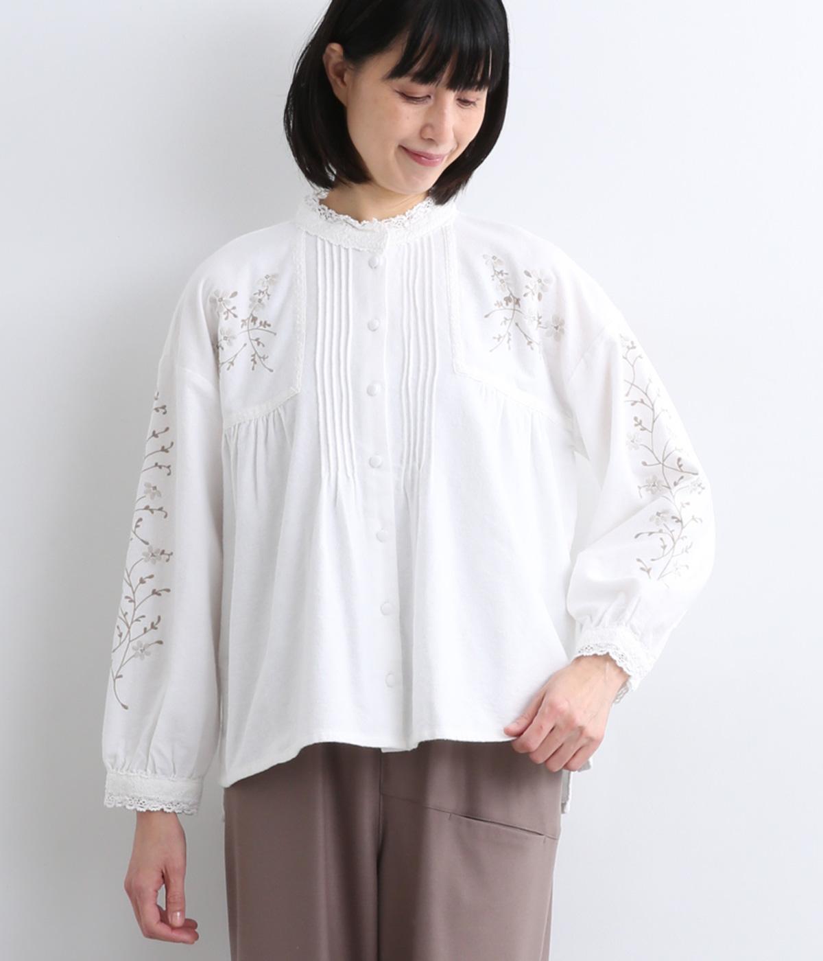 コットン起毛刺繍入りブラウス(オフホワイト-F)