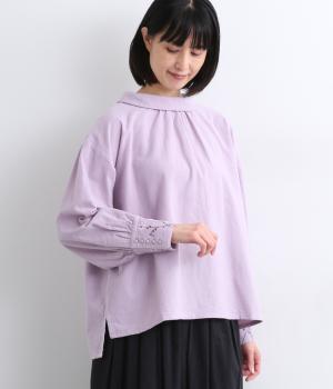 コットン起毛刺繍入りターンカラープルオーバー(ライラック-F)