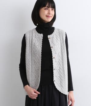 ウール混ニットケーブル2wayベスト(ライトグレー-F)