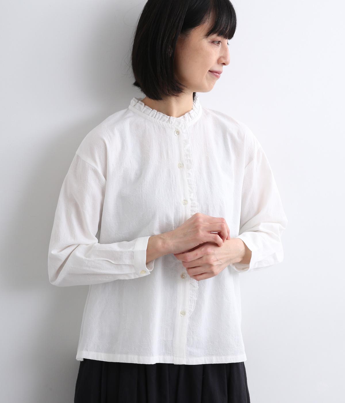 フラワージャカードダブルフリルブラウス(オフホワイト-F)