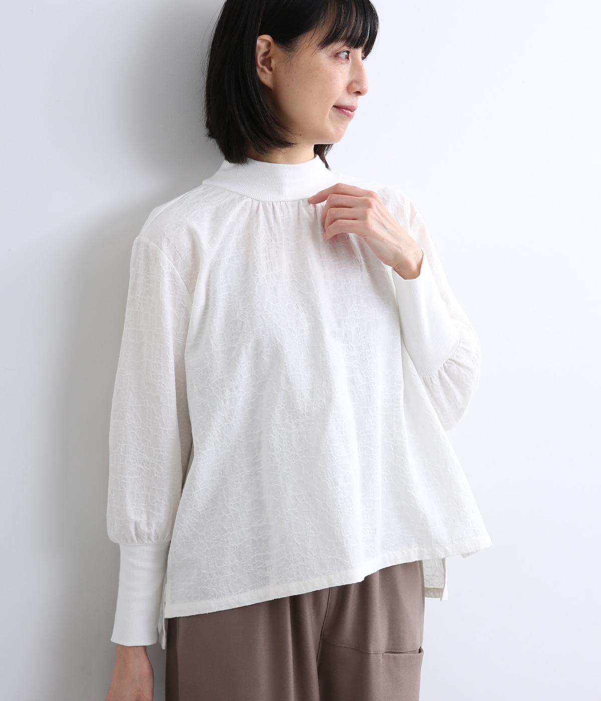コットンジャカードリブ使いプルオーバー(オフホワイト-F)