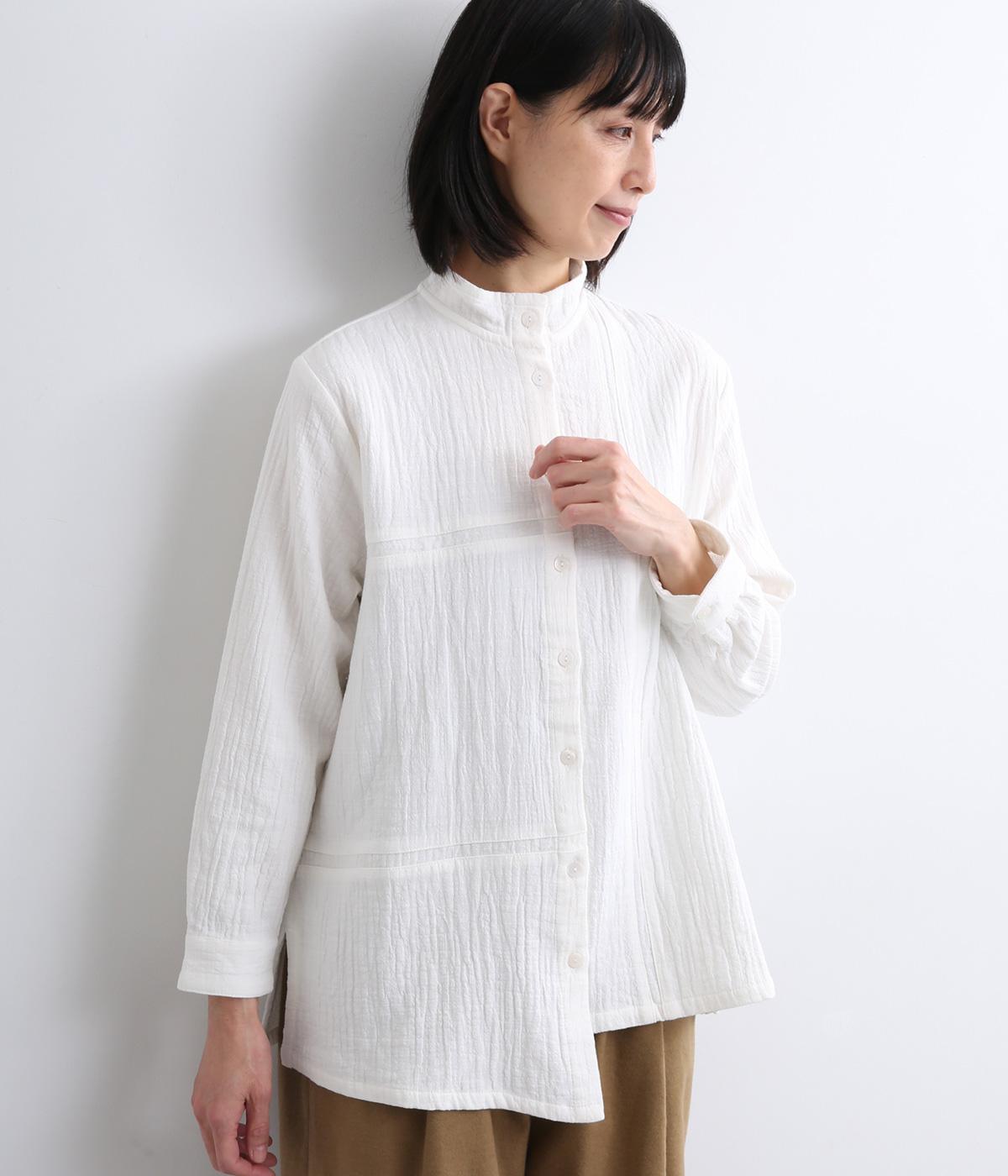 接結ハイネックチュニックブラウス(オフホワイト-F)