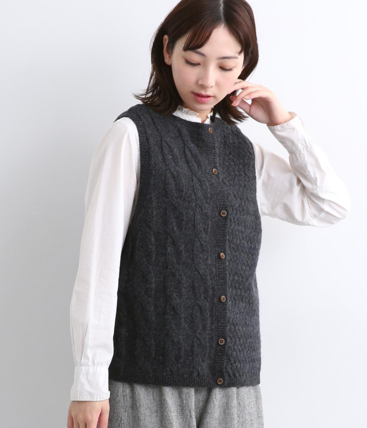 ウールミックス編み2wayベスト(チャコールグレー-F)