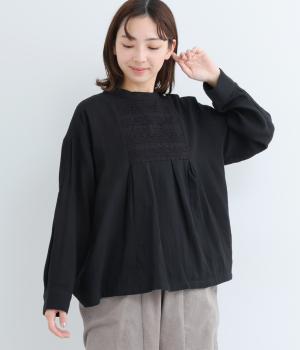 Wガーゼレーシープルオーバー(ブラック-F)