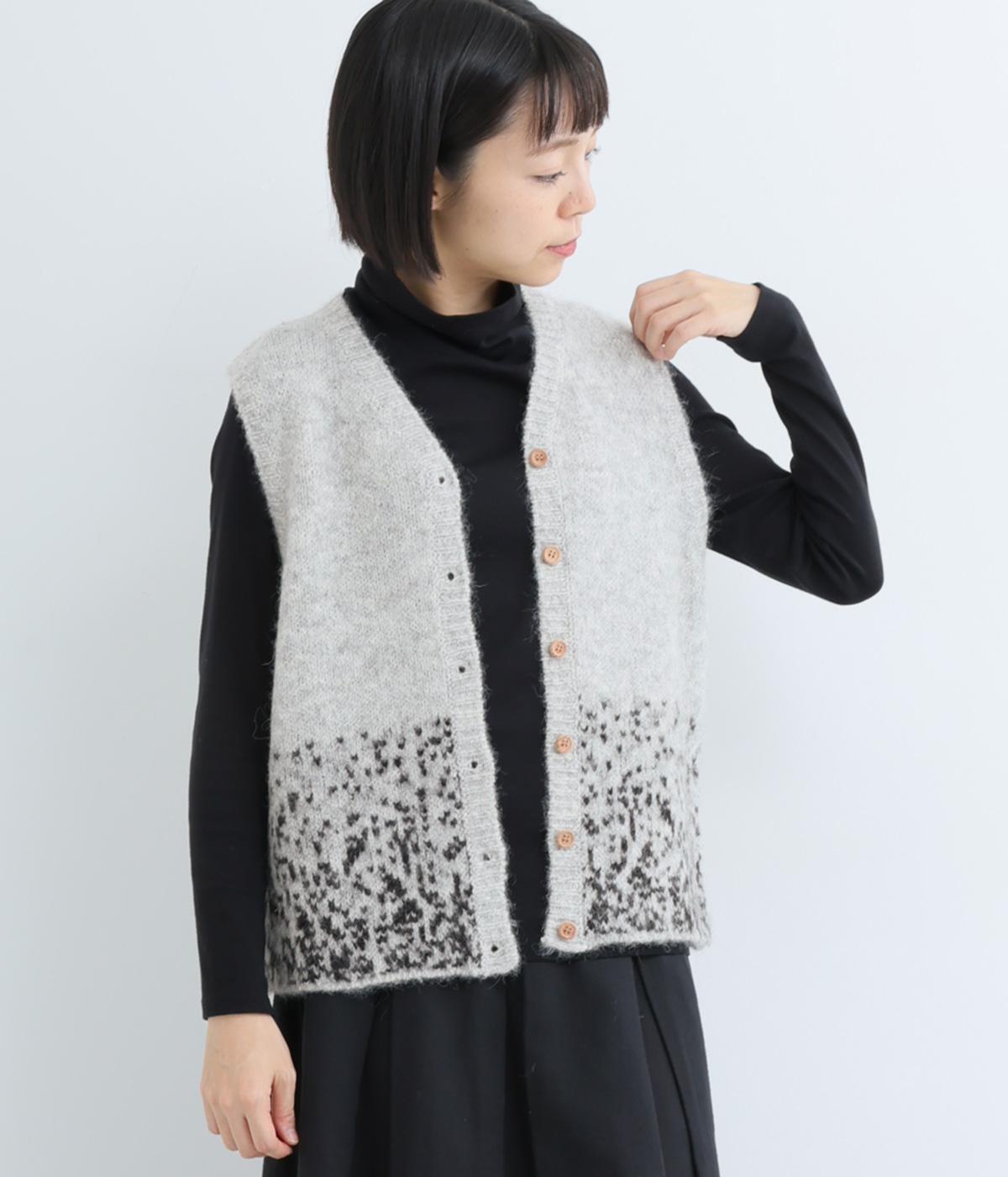 アルパカ混Vネックベスト(ライトグレー-F)