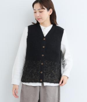 アルパカ混Vネックベスト(ブラック-F)