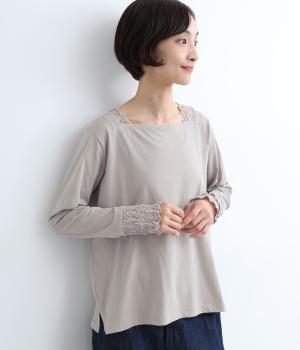 天竺レーシースクエアプルオーバー(グレージュ-ONESIZE)