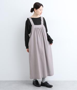 コットンリネン刺繍入りジャンパースカート(グレージュ-ONESIZE)