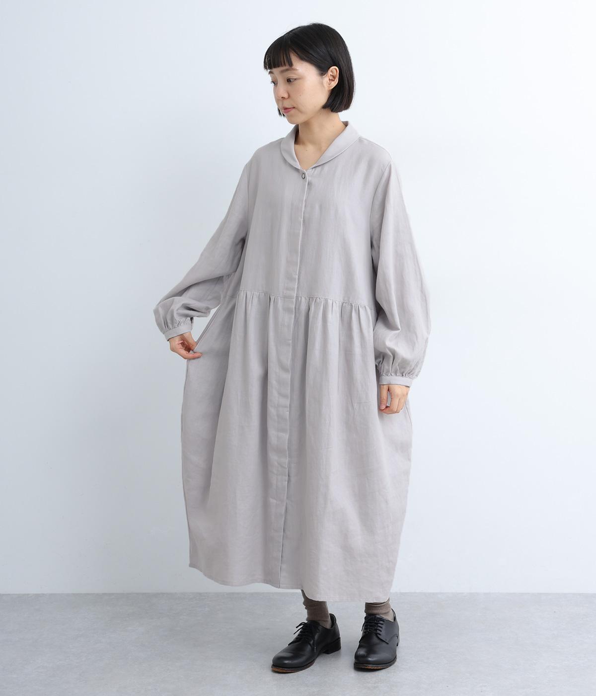 リネン綾織コクーンワンピース(ライトグレー-F)