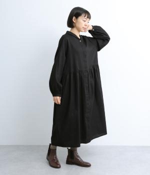 リネン綾織コクーンワンピース(ブラック-F)