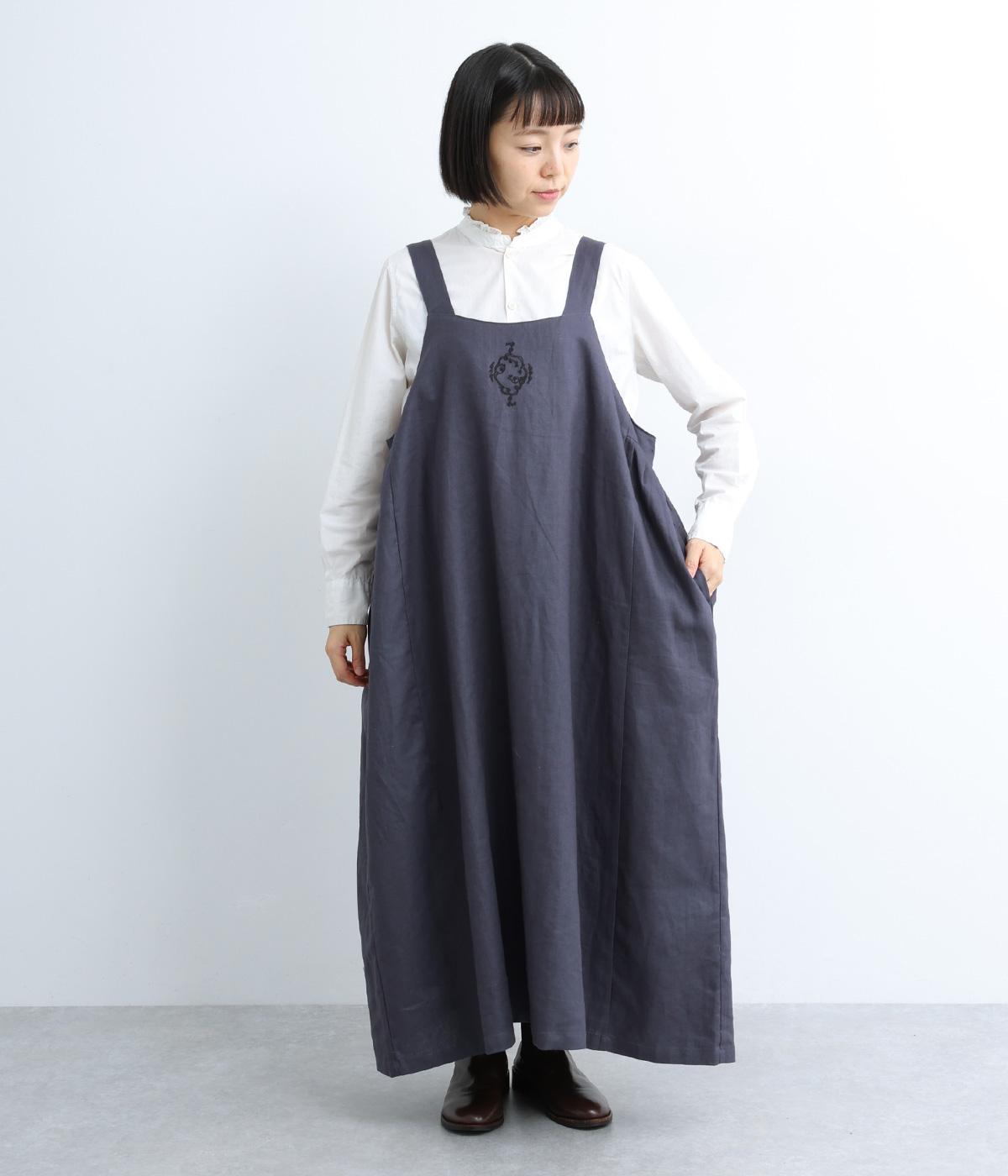 リネン綾織袖刺繍コクーンワンピース(ネイビー-F)