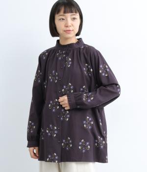 コットンサークル刺繍タックフリルブラウス(ダークパープル-F)