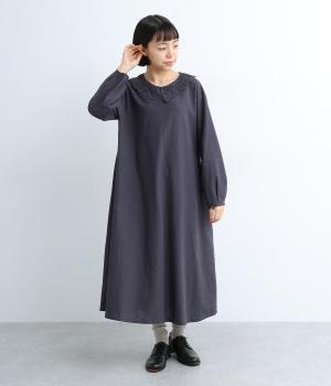 コットンリネンレースカラーワンピース(ナス紺-F)