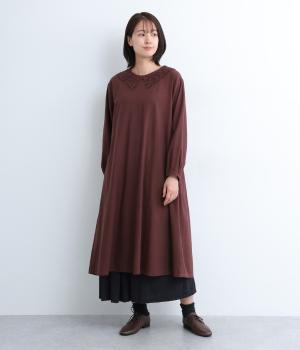 コットンリネンレースカラーワンピース(ボルドー-F)