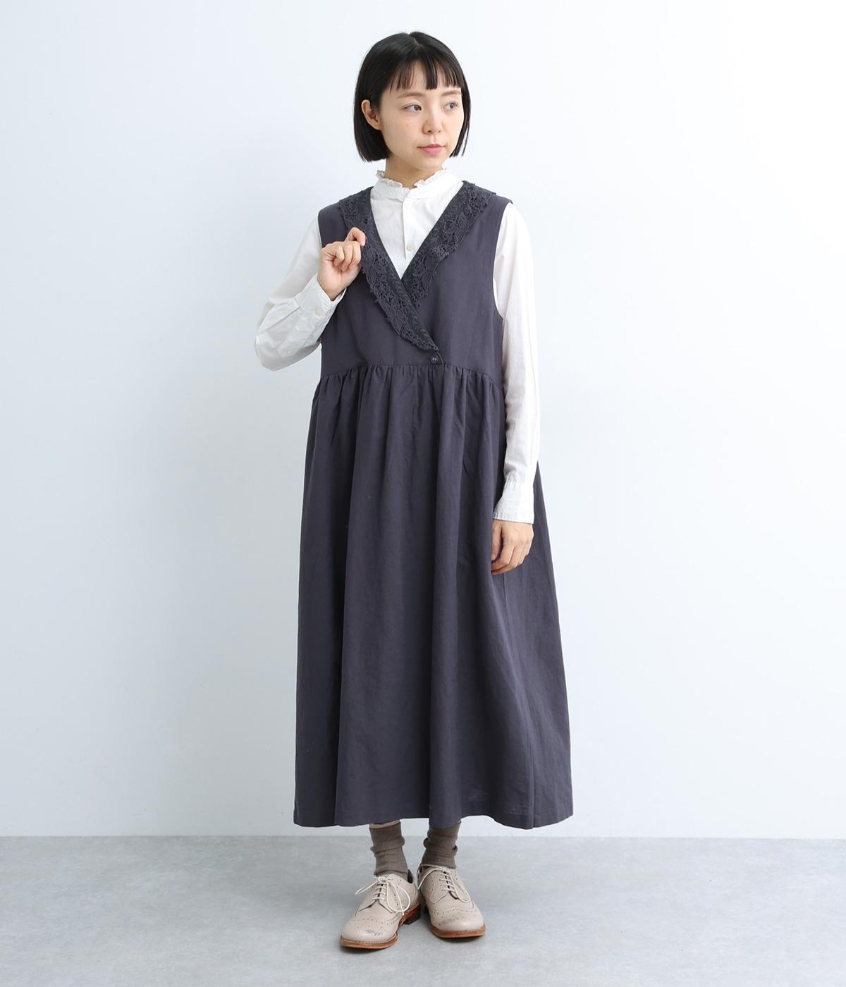 コットンリネンレースカラージャンパースカート(ナス紺-F)