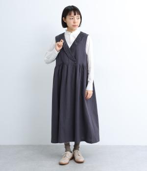 コットンリネンレースカラージャンパースカート(ナス紺-F)