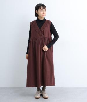 コットンリネンレースカラージャンパースカート(ボルドー-F)