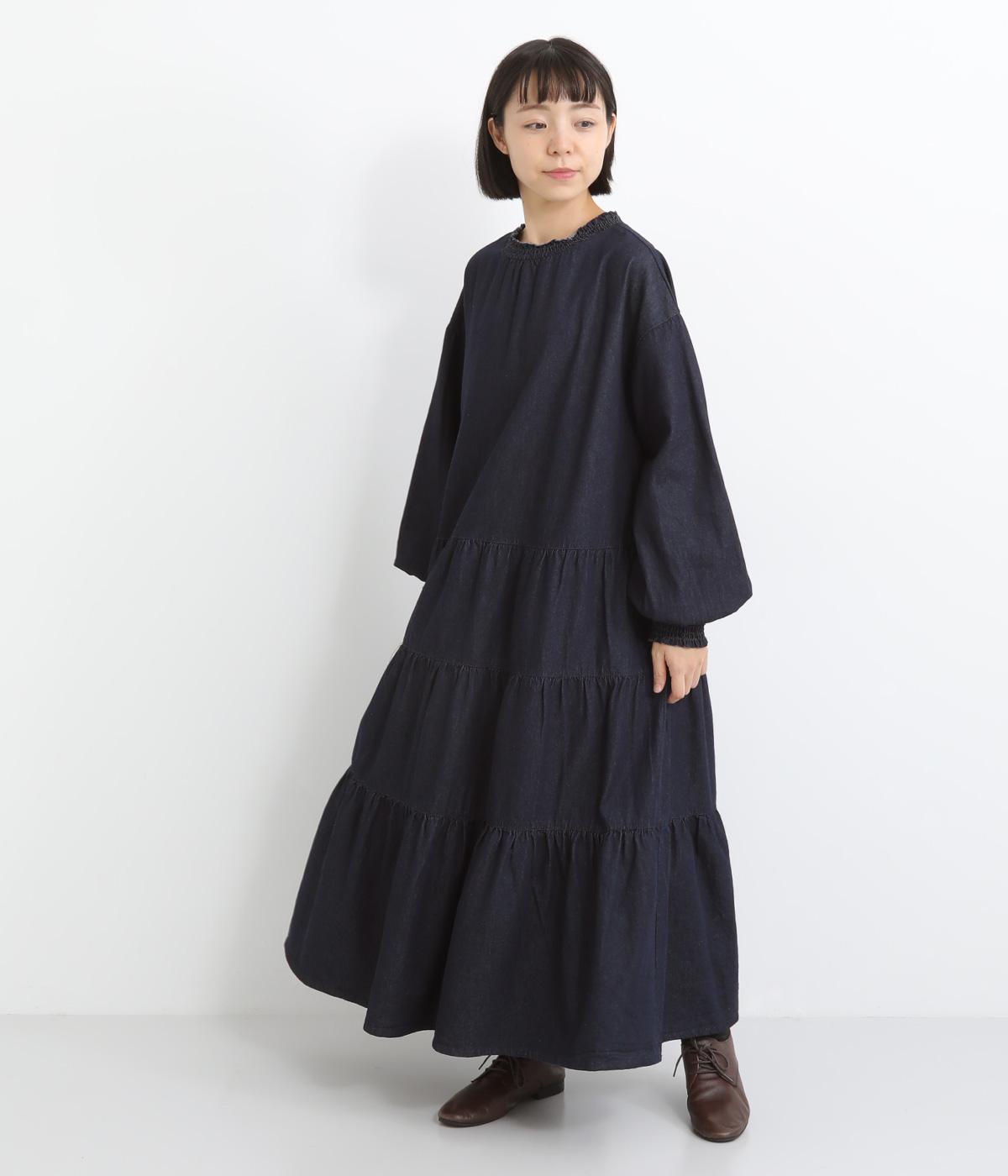 コットンデニムティアードワンピース(ネイビー-F)
