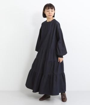 コットンデニムティアードワンピース(ネイビー-F)