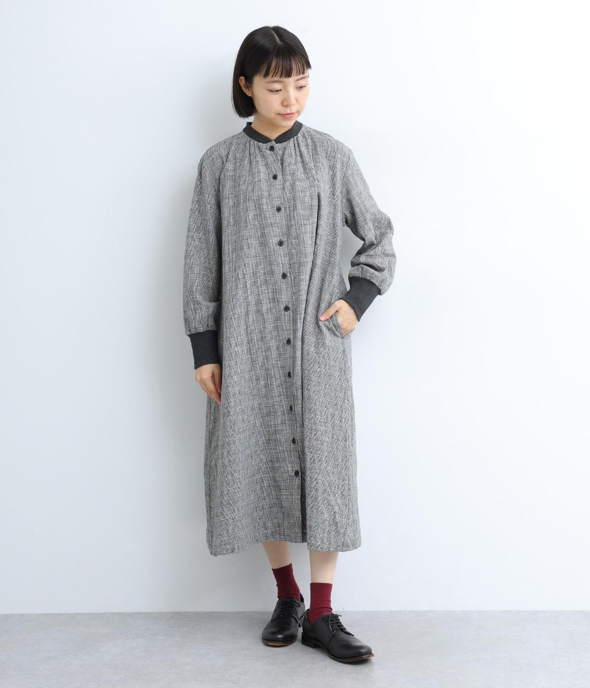 リネンコットン接結リブ使いワンピース(グレンチェック-F)