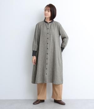 リネンコットン接結リブ使いワンピース(千鳥-F)