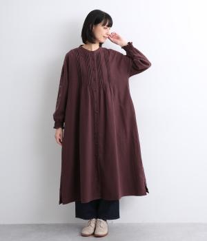 コットン起毛袖刺繍前開きワンピース(アズキ-F)